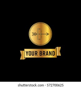 B letter arrow golden vector logo