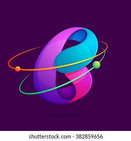 B letter with atoms orbits. Font style, vector design template elements for your application or corporate identity.