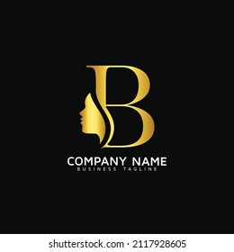 B Letter Beauty Face initial B luxury beauty queen woman face logo design vector. consisting of letter B with lady face on negative space