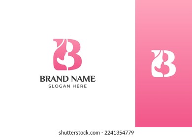 B Letter Beauty Face Pink Logo Design Vector