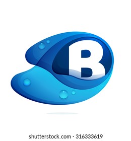 B letter with blue water drops. Letter vector design template elements for your application or corporate identity.