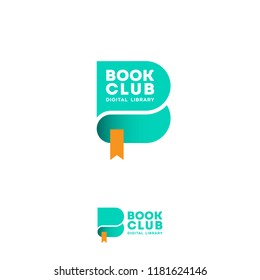 B letter. Book club logo. Digital library emblem. Green letter B like book. Electronic library logo. 