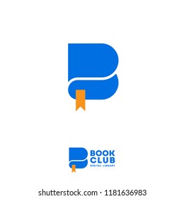 B letter. Book club logo. Digital library emblem. Blue letter B like book. Electronic library logo. 