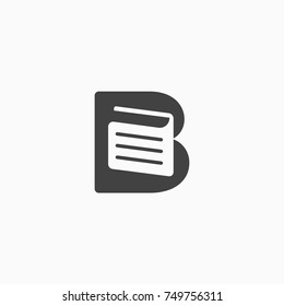 B Letter with Book in Negative Space Logo Vector Design