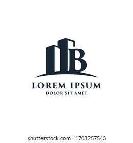 B Letter building logo with swoosh logo design template