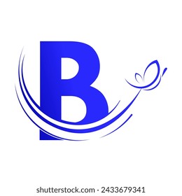 B letter with  butterfly design template illustration