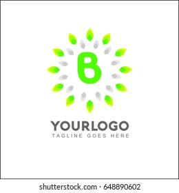 B Letter Circle Leaf Logo Design Template Element. Herbal Brand Identity.
