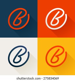 Letra B no conjunto de logotipo de linha circular, elementos de modelo de design
