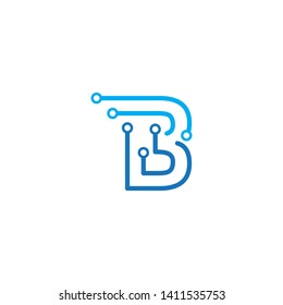 B letter circuit technology logo vector template