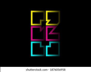 Logo de diseño vectorial de color cmyk de letra B. Color dinámico de color azul, rosa, amarillo sobre fondo negro. Para medios sociales, elementos de diseño, afiches creativos, plantillas web y más