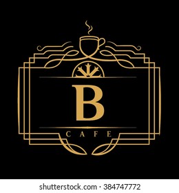 B letter coffee vector logo template (sign, symbol, emblem, ornament)