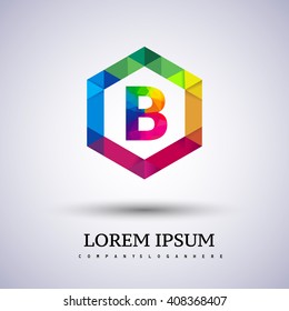 B letter colorful logo in the hexagonal. Vector design template elements for your application or company identity.