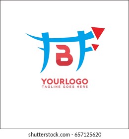 B Letter Colorful media play logo design. Vector arrow with triangle pixel.