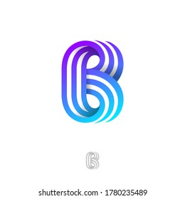 B letter consist of three strips. B Monogram from ribbons or paper strips, Isolated on a white background. Logo can be used for web, digital, business or sports.