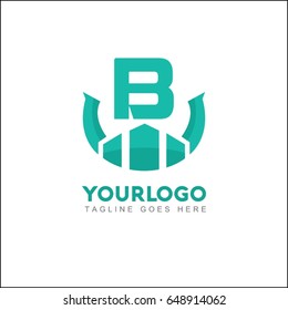 B letter creative logo. Real estate icon design for business visual identity. Illustration city, house and skyscraper.