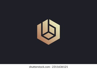 B letter cube design modern style creative golden wordmark design typography illustration, b hexagon style, b cube box style logo golden