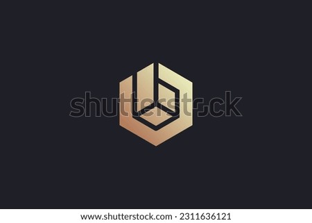 B letter cube design modern style creative golden wordmark design typography illustration, b hexagon style, b cube box style logo golden