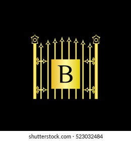 B letter decorative fence golden vector monogram,  logo, sign symbol icon