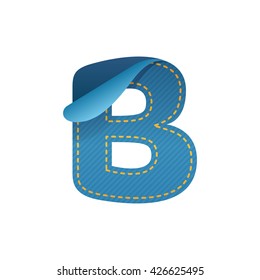 B letter of denim with folded corner. 