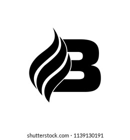 B Letter Design Brush Paint Stroke. Letter Logo with Black fire Stroke