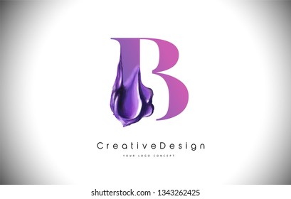 B Letter Design Brush Paint Stroke. Purple b Letter Logo Icon with Violet Paintbrush Vector Illustration