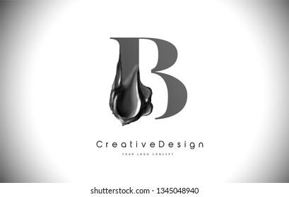 B Letter Design Brush Paint Stroke. Black b Letter Logo Icon with black Paintbrush Vector Illustration