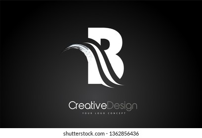 B Letter Design Brush Paint Stroke. Letter Logo with Black Background