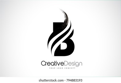 B Letter Design Brush Paint Stroke. Letter Logo With Black Paintbrush Stroke.