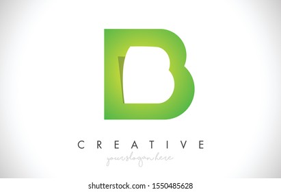 B Letter Design Icon With Paper Cut Design Creative Vector Logo Illustration in Green Colors.