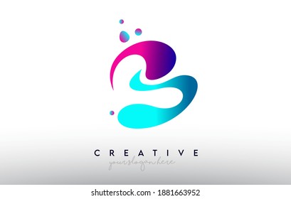 B Letter Design Logo. Rainbow Bubble Gum Letter Colors with Dots and Fluid Colorful Creative Shapes