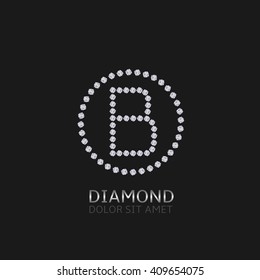 B Letter with diamonds. Expensive, precious symbol. Luxury logo