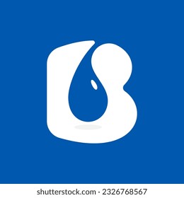 B letter eco logo with blue water dew drops. Negative space icon. Spring water emblem. Vector template for pure drink company, swimming posters, waste recycling identity, fight against drought adv.