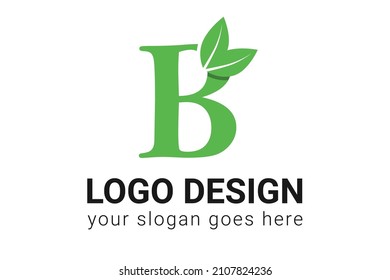 B letra eco logo con hoja. Tipo de vectores para afiches naturales, emblema ecológico, identidad vegana, tarjetas botánicas y de hierbas, etc. Logo de letras de la Ecología B con hoja verde.