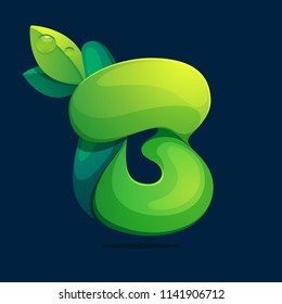 B letter ecology logo from a twisted green leaves. Font style, vector design template elements for your application or corporate identity.