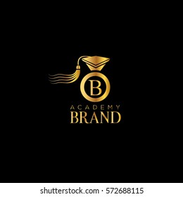 B letter education hat vector logo design template. Graduation cap golden sign (symbol, design element)