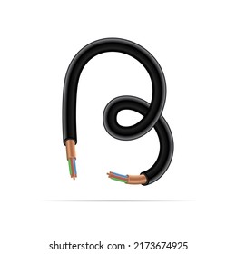 B letter electric cable design. Vector realistic font for logo, app logo, creative template etc.