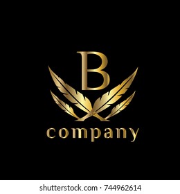 B letter  feather vector logo design template. Wings heraldic emblem