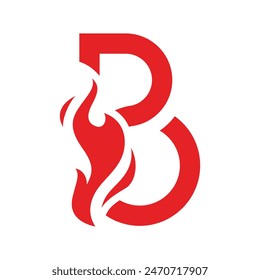 B Letter Fire Burning symbol template Vector illustration of abstract letter B with fire flames and Orange Swoosh design. Letter B logo with creative cut and shape eps 10 icon