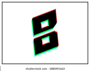 B letter font, vector desing logo.Dynamic, split-color, shadow of  number red, green, blue in black frame on white background. Eps10 illustration