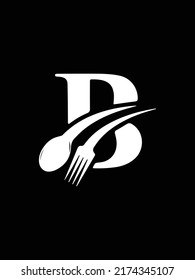 B Letter With Fork Restaurant Logo