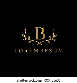 B letter golden branches vector logo design template