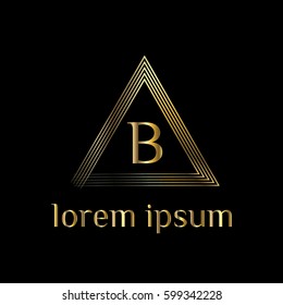 B letter golden vector logo template. Triangle frame