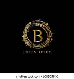B letter golden wreath vector logo design template