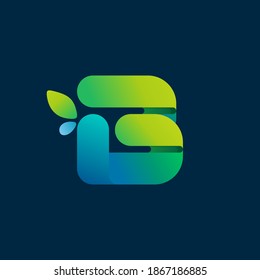 B letter green gradient eco logo. Vector one line colorful typeface for agriculture branding design, spring labels, garden posters, environment identity etc.