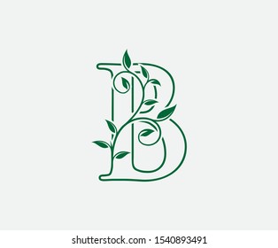 B Letter. Green Leaf Letter B Logo Vector,  Eco Bio Leaf Letter Icon Illustration Logo.