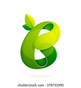 B letter with green leaves logo, volume icon. Font style, vector design template elements for your ecology application or corporate identity.