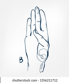 b letter hand alphabet sign vector sketch line illustration