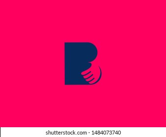 B letter with hand in negative space logo design and app icon