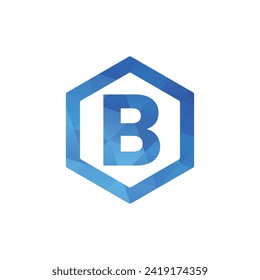 B letter with hexagon shape polygon logo monogram design in blue color vector eps