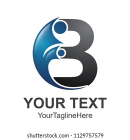 B letter Initial alphabet Logo design Template with swoosh man